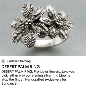 Sundance Catalog Sterling Silver Ring Desert Palm Size 7.5 Frond Flower Oxidized